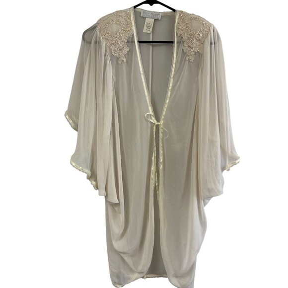 Vtg 80s Val Mode White Sheer Beaded Sequin Robe Bridal Size Medium Polyester - Picture 1 of 6